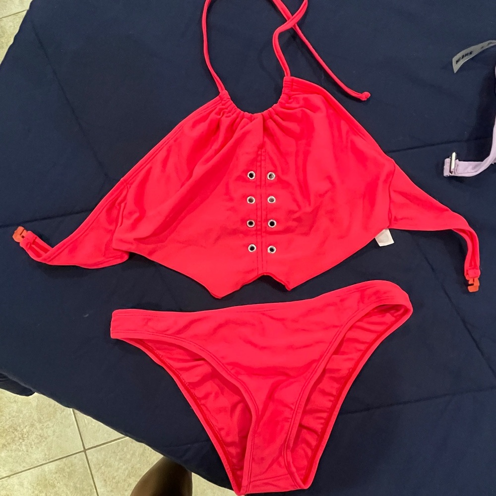 Pink halter top bikini set